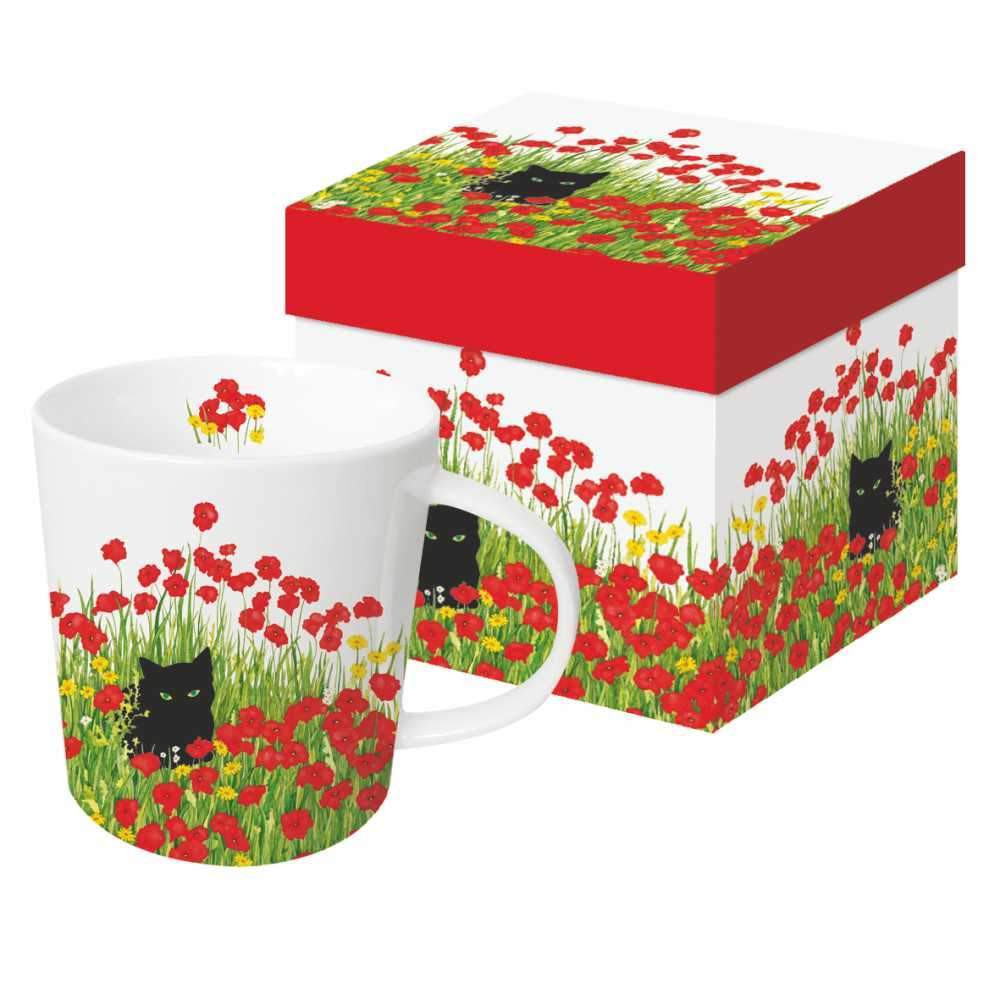 MugBlackCatPoppies