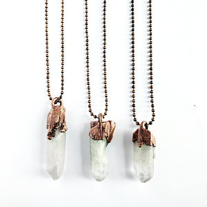 Electroformed Raw Fuchsite in Quartz Crystal Necklace