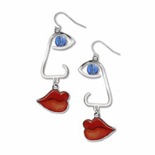Load image into Gallery viewer, Cubist Profile Giclee Print Earrings with Sapphire Bead
