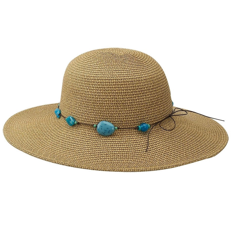 Natural Hat with Blue Beads