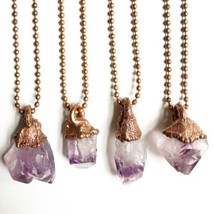 Electroformed Raw Amethyst Crystal Point Necklace