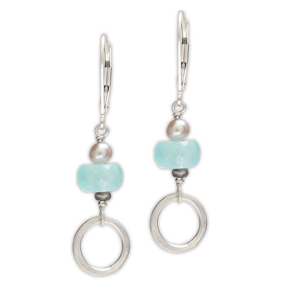 Sterling Silver Earrings with Chalcedony & Grey Pearl