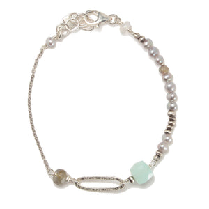 Sterling Silver Bracelet with Labradorite, Chalcedony, and Grey Pearls