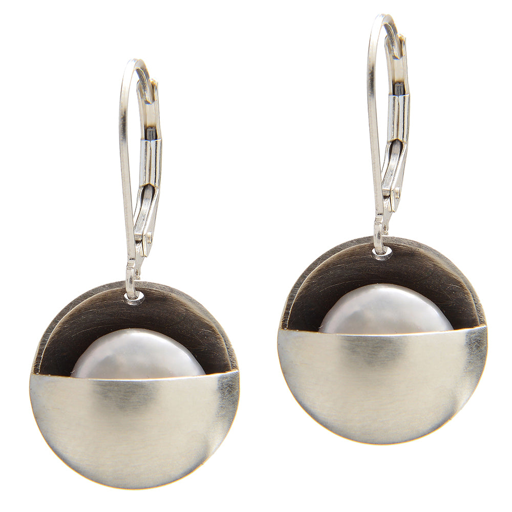 Sterling Silver Earrings with Cupped Moon Pearl