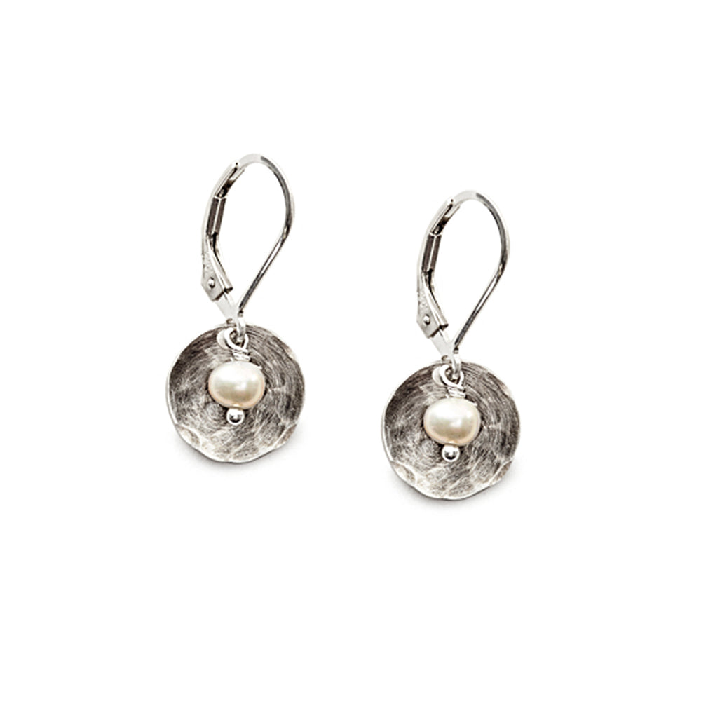 Hammered Sterling Silver Pearl Earrings