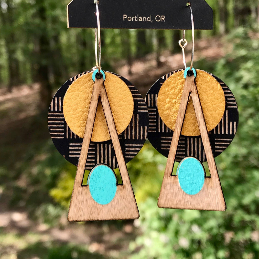 Turquoise and Gold Deco Earring