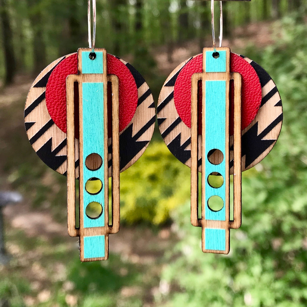 Turquoise and Red Southwestern Wright Earring