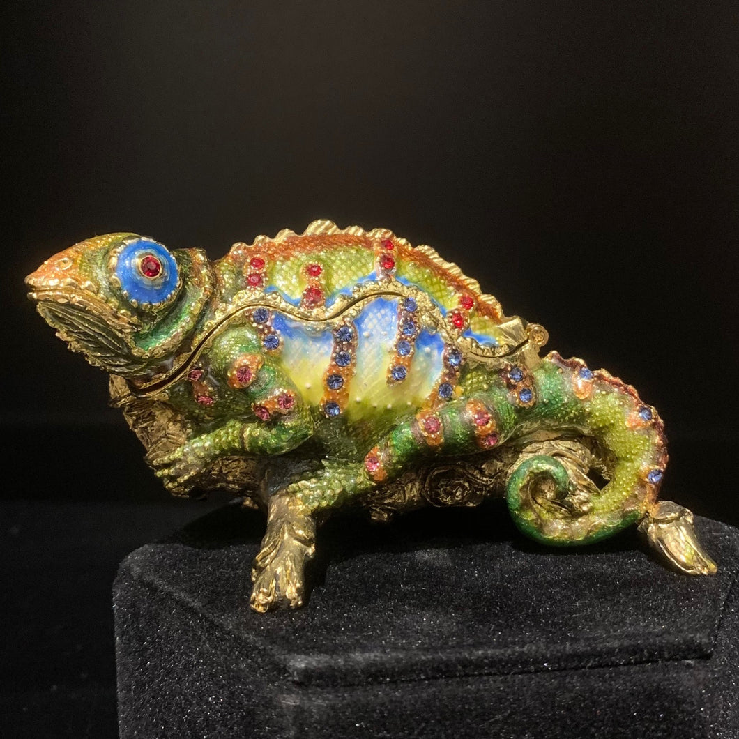 Multi-Color Lizard Bejeweled Trinket Box