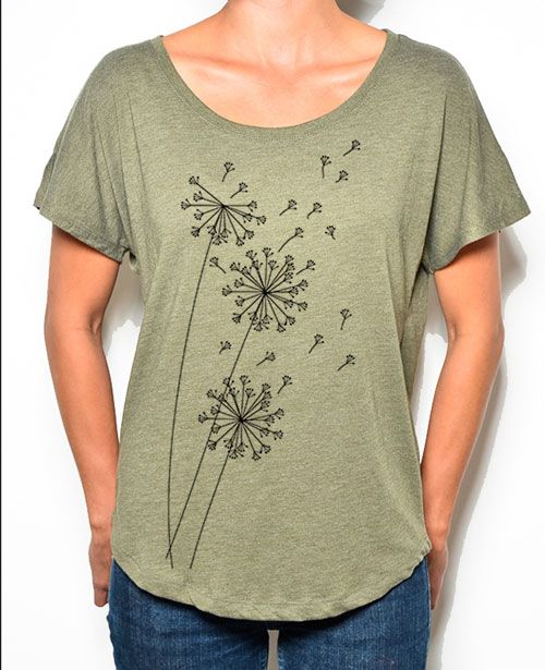 Hand Printed: Dandelion Dolman, Natural Print on Vintage Olive