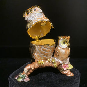 Owl Mother & Baby Bejeweled Trinket Box