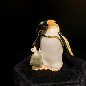 Penguin Mother & Baby Bejeweled Trinket Box
