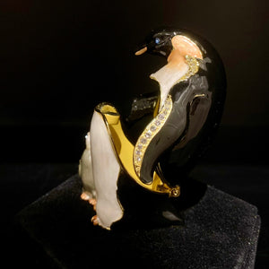 Penguin Mother & Baby Bejeweled Trinket Box